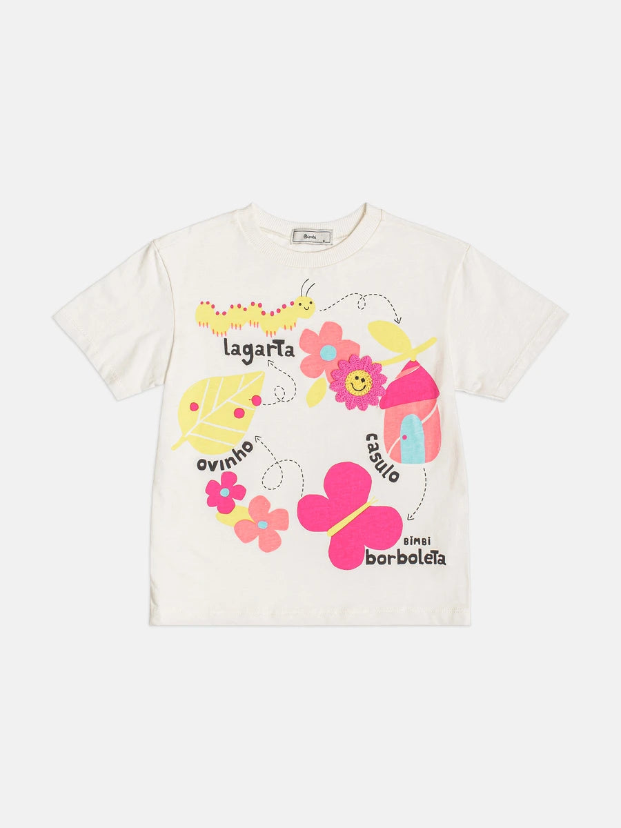 Blusa Infantil Menina Bimbi Branca Borboletinha Floral