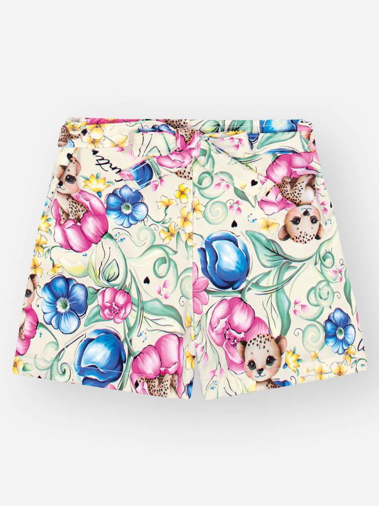Conjunto Infantil Cinti Verão com Calça e Blusa Branca Oncinha Floral