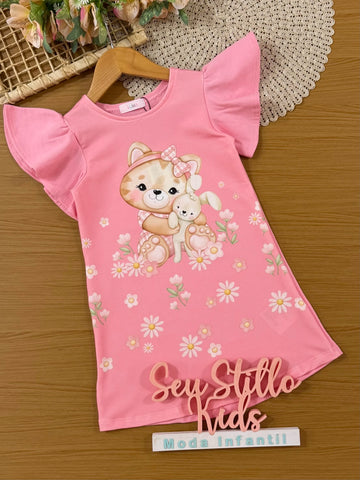 Vestido Infantil Kukiê Rosa Amiguinhos Floral