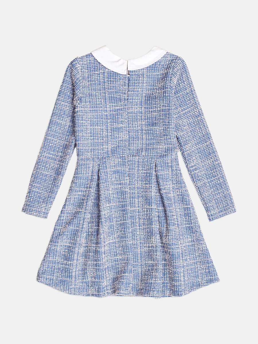 Vestido Infantil Momi Inverno Azul Tweed com Gola