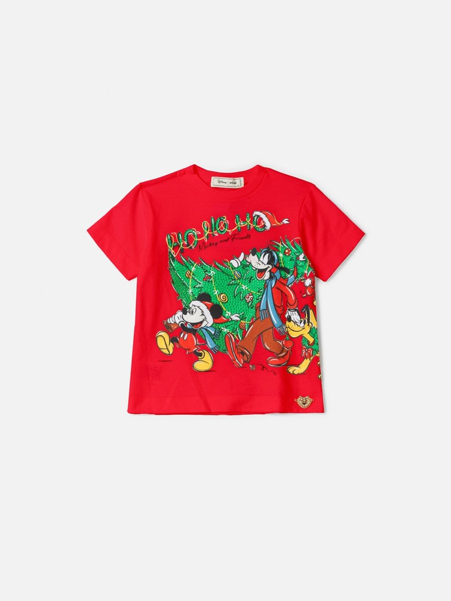 Blusa Infantil Animê Verão Vermelho Mickey e Amigos Natal Disney