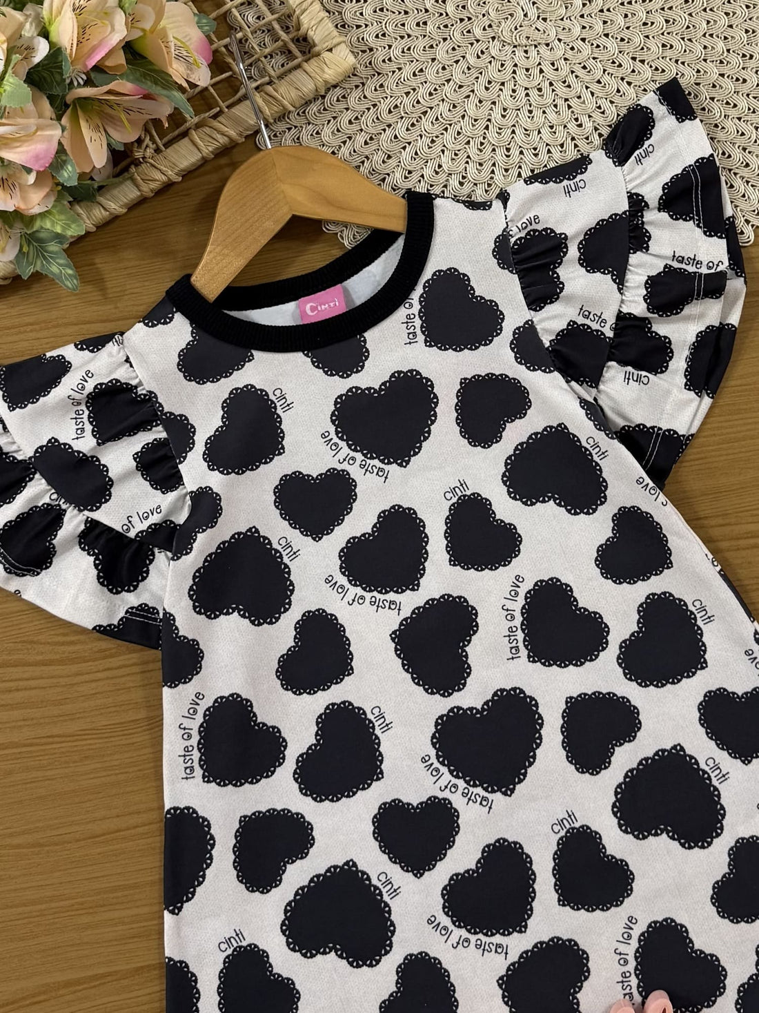 Vestido Infantil Cinti Verão Corações Preto