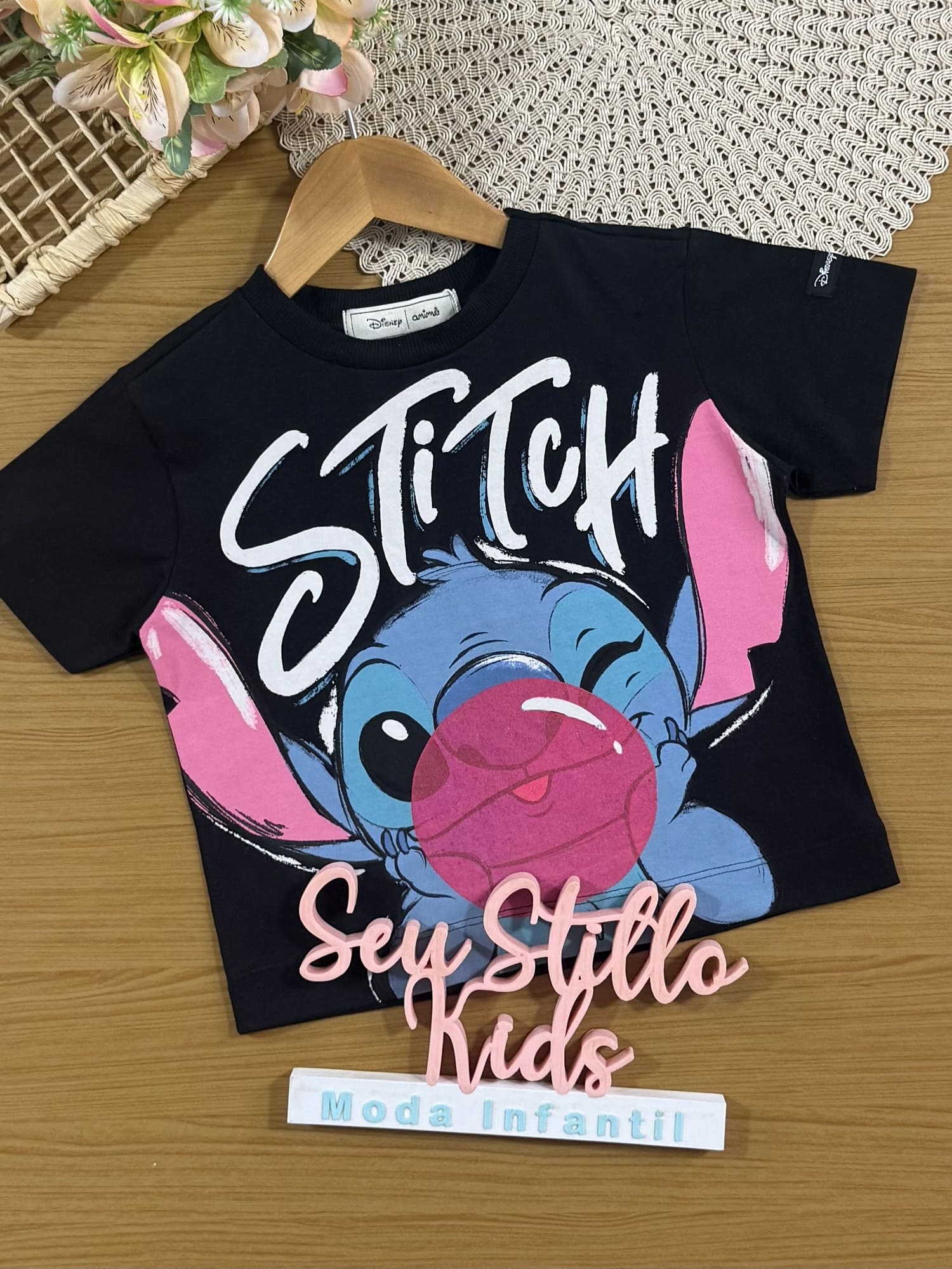 Blusa Infantil Animê Preta Stitch Disney
