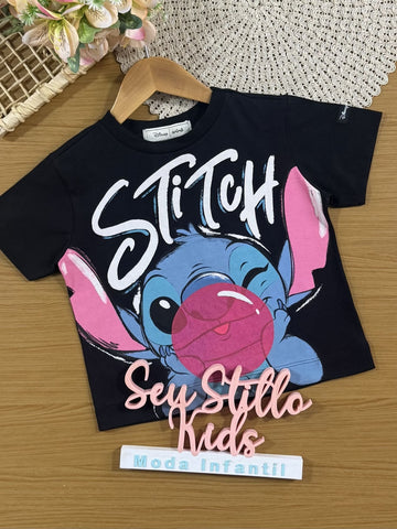 Blusa Infantil Animê Preta Stitch Disney