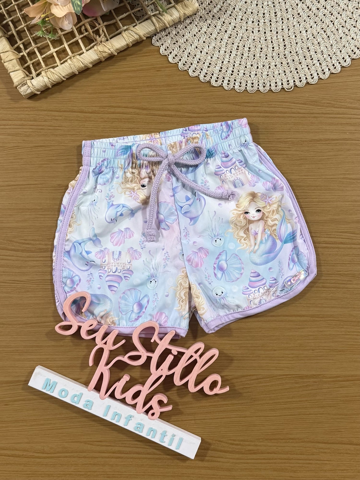 Shorts Infantil Cinti Verão Lilás Sereia