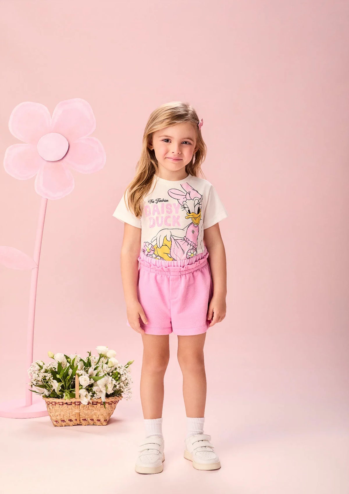 Conjunto Infantil Momi Com Shorts Rosa e Blusa Daisy Strass Disney
