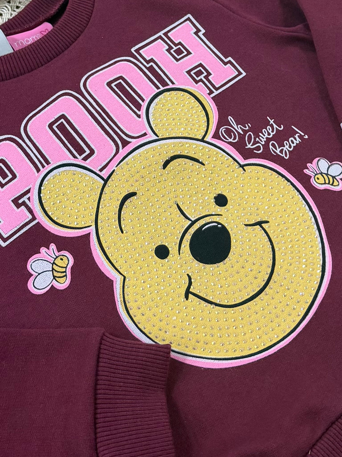 Moletom Infantil Momi Inverno sem Flanela Vinho Ursinho Pooh com Strass
