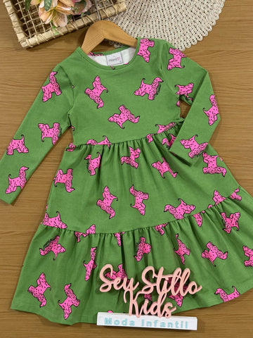 Vestido Infantil Momi Inverno Verde Cachorrinha