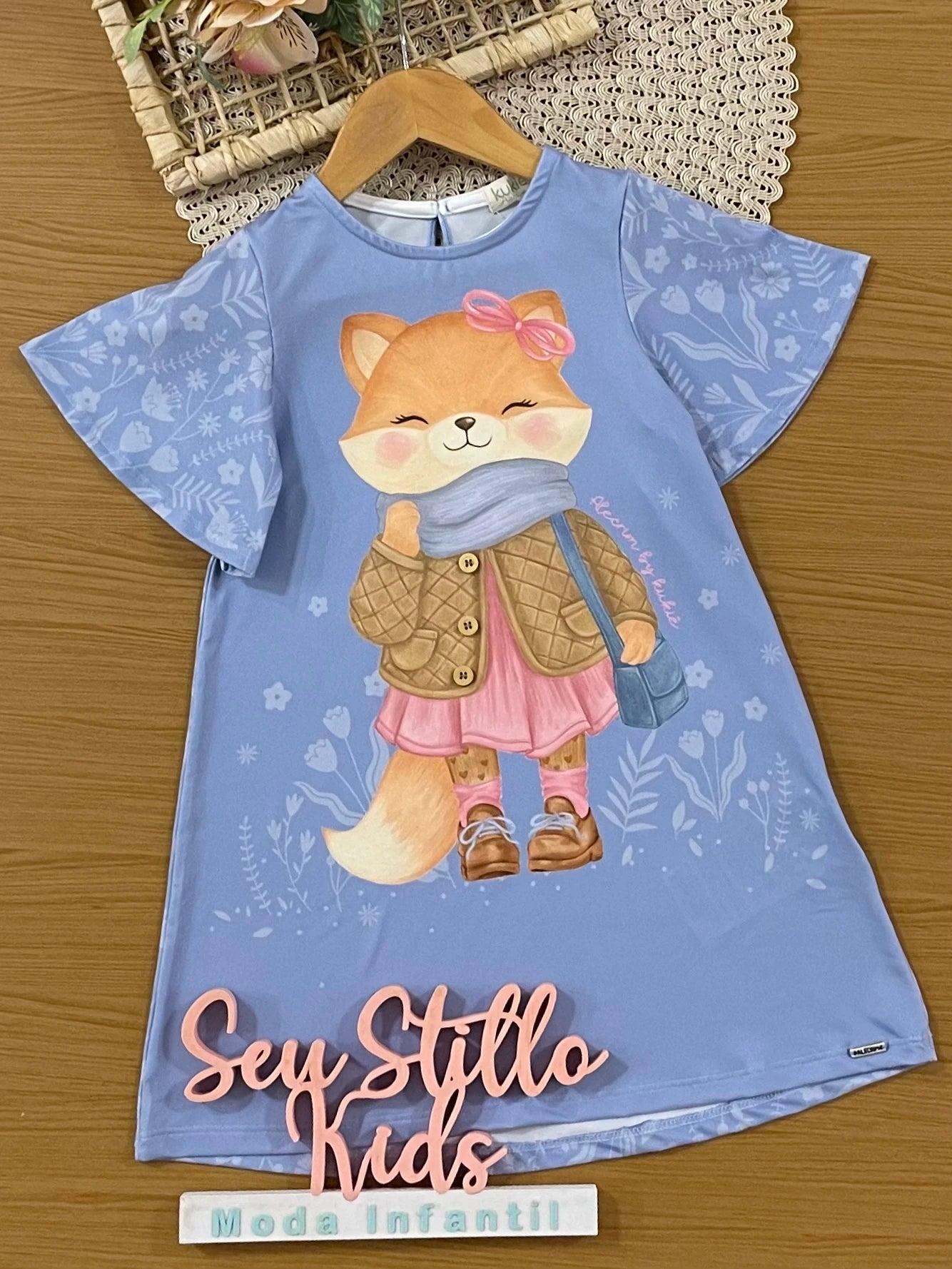 Vestido Infantil Kukiê Inverno Azul Raposinha