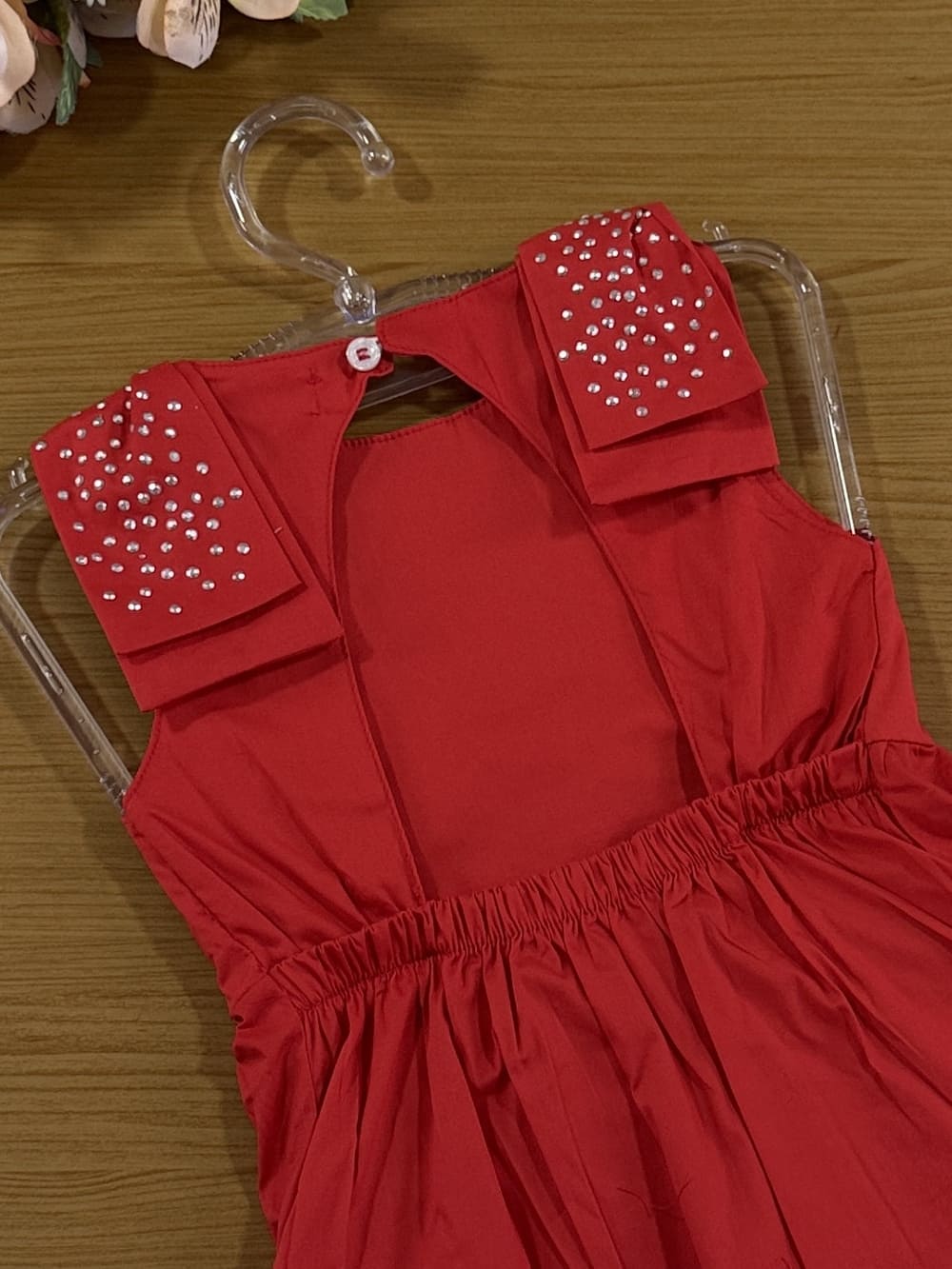 Vestido Infantil Cinti Verão Vermelho com Laços Strass Natal