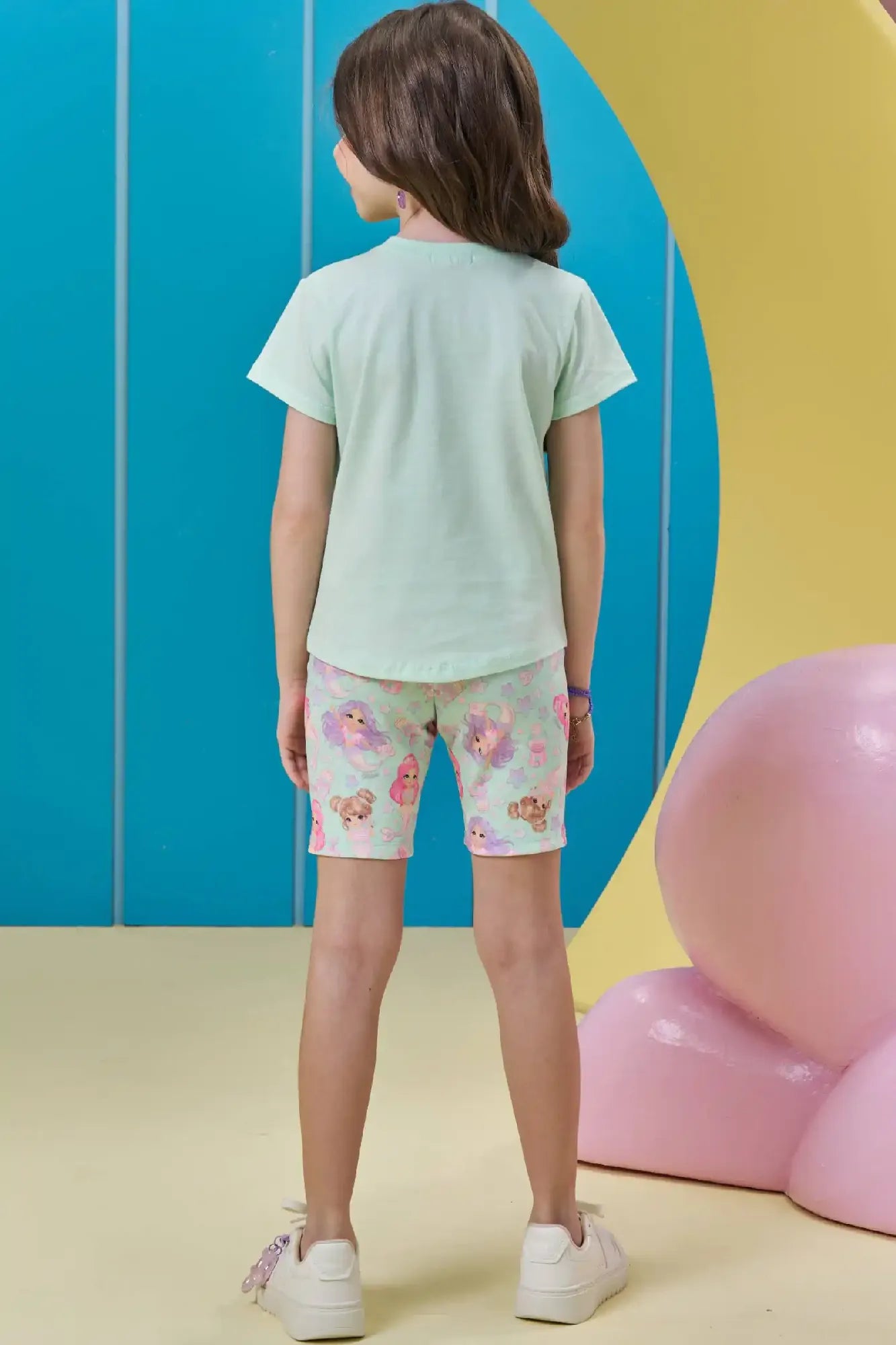 Shorts Ciclista Infantil Menina Kukiê Verde Sereia