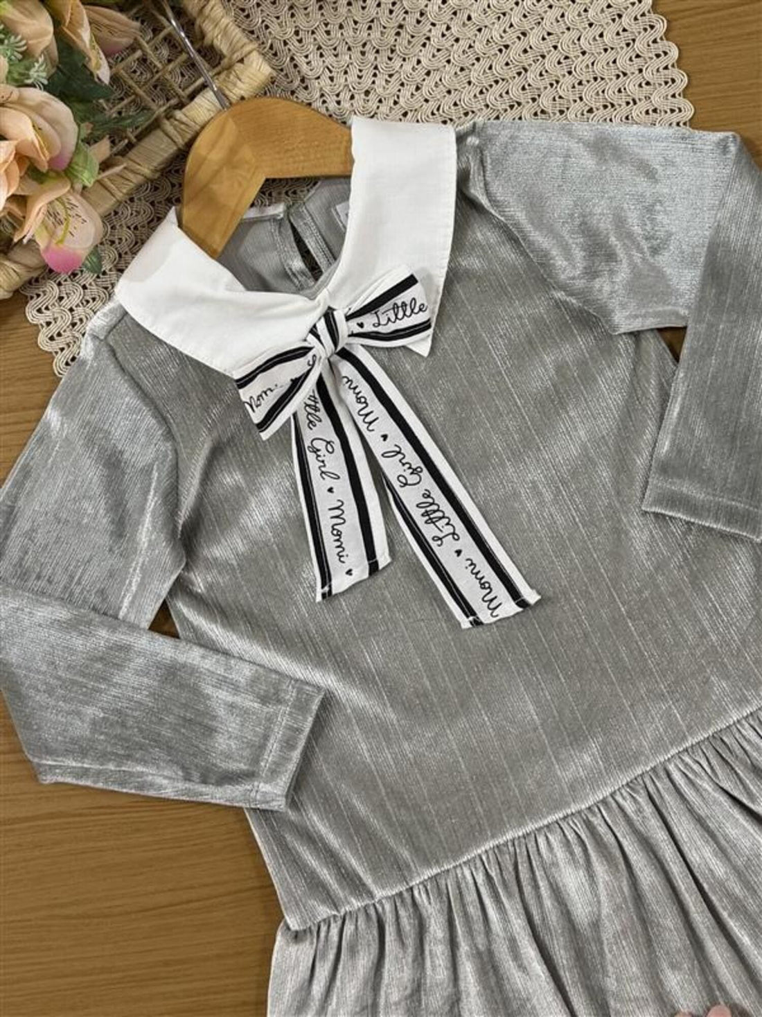 Vestido Infantil Momi Inverno Cinza Lacinho