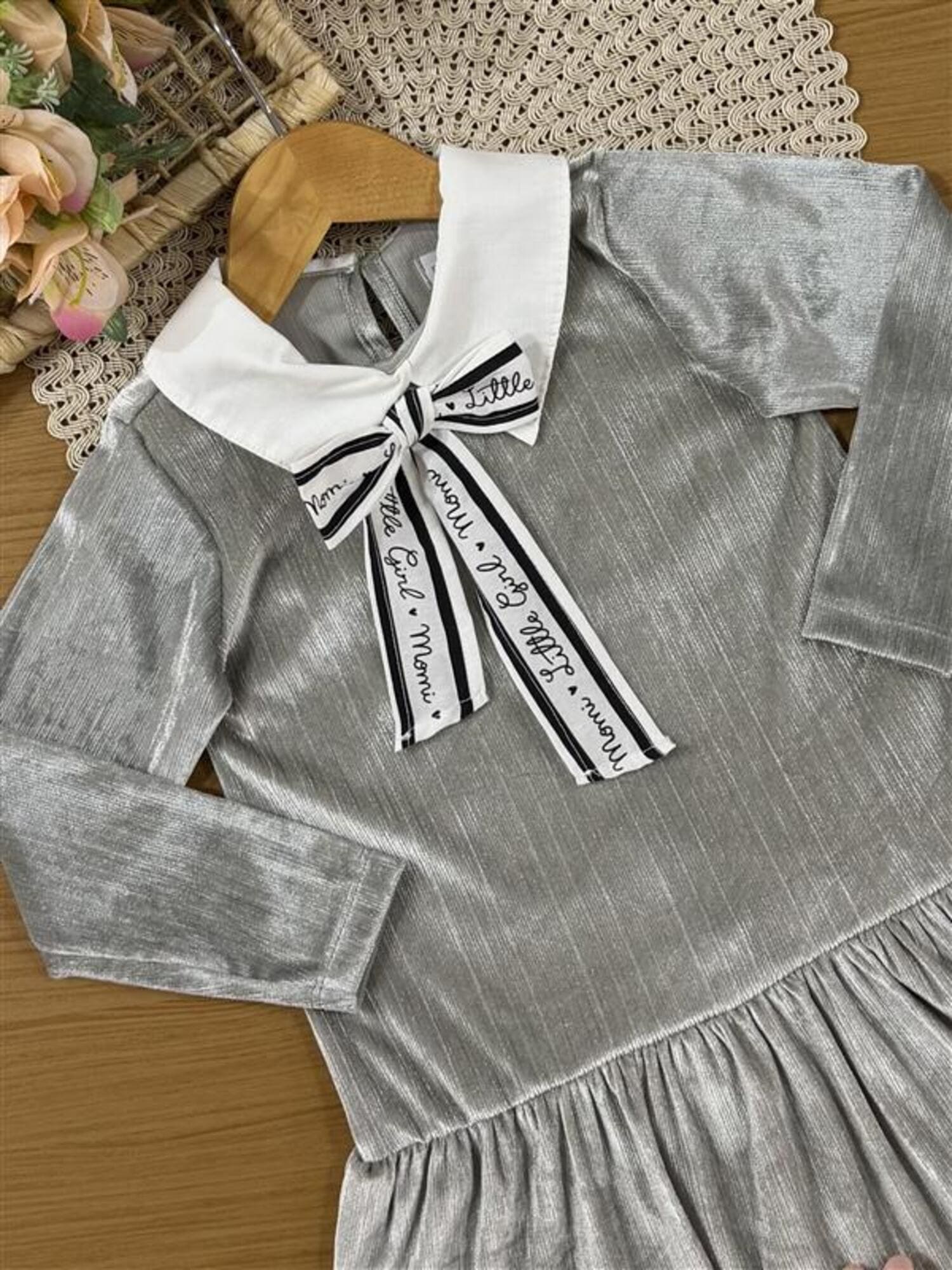 Vestido Infantil Momi Inverno Cinza Lacinho