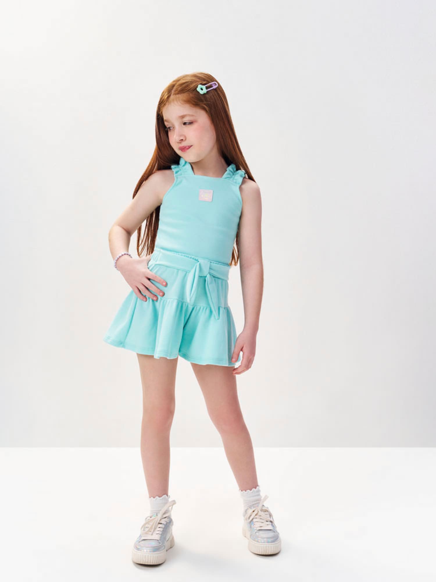 Conjunto Infantil Cinti Verão com Shorts e Cropped Azul