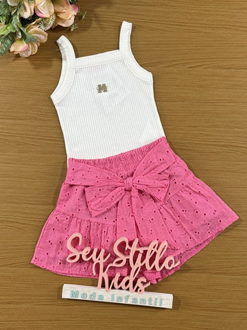 Conjunto Infantil Momi Verão Shorts Laise Rosa e Regata