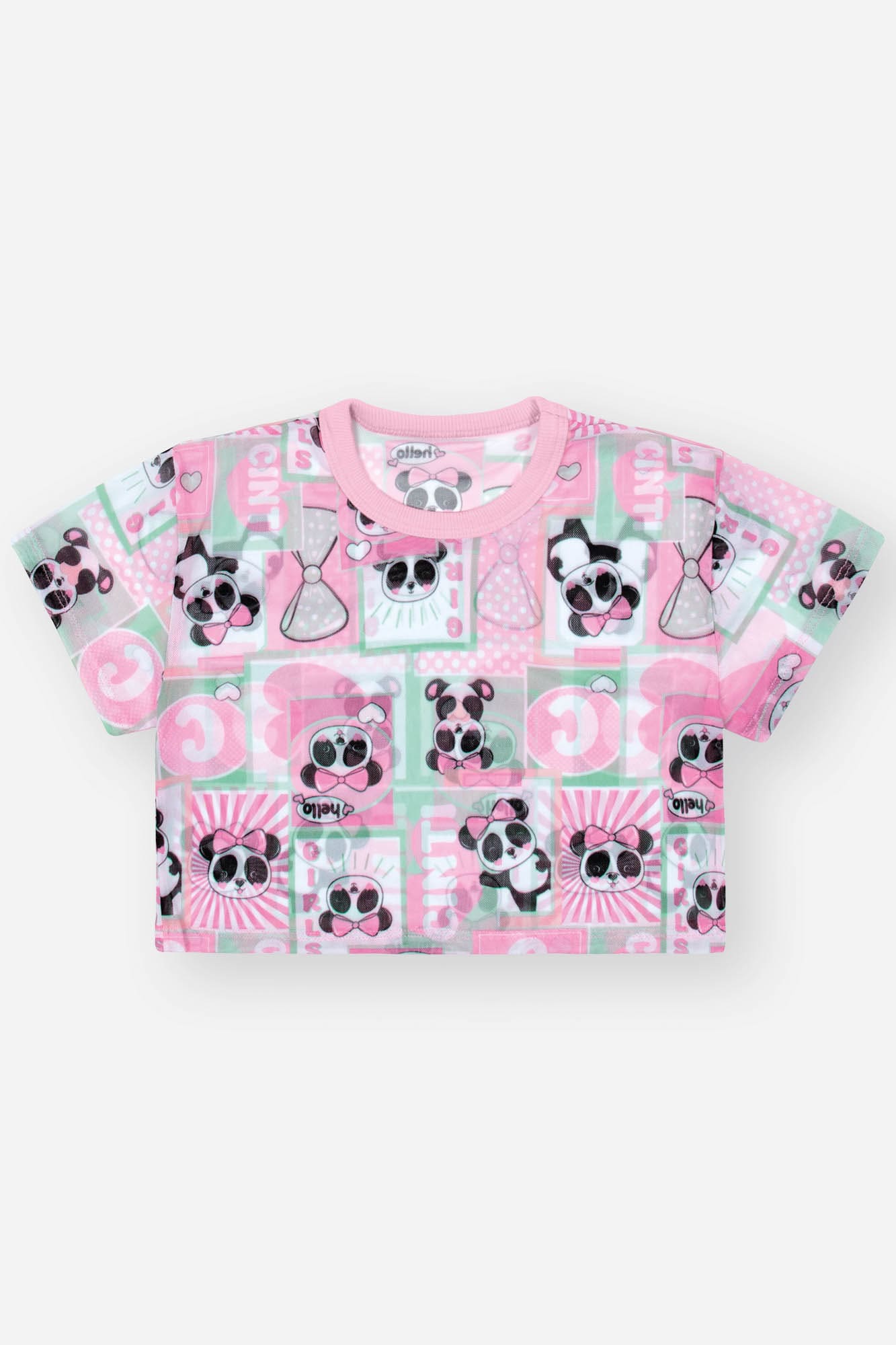 Conjunto Infantil Cinti Inverno Shorts e Cropped Rosa com Sobreposição Pandinha