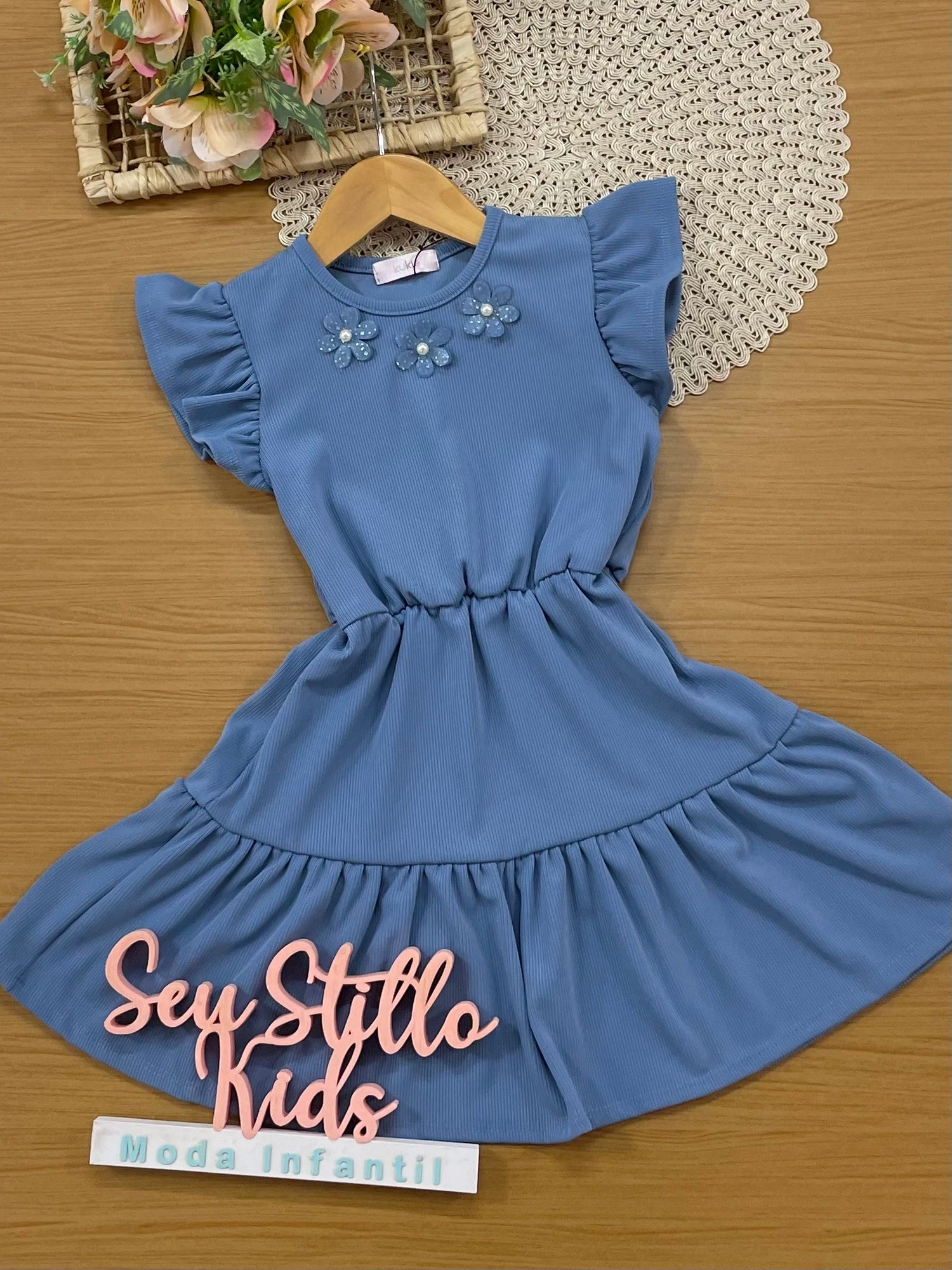Vestido Infantil Kukiê Azul Florzinha