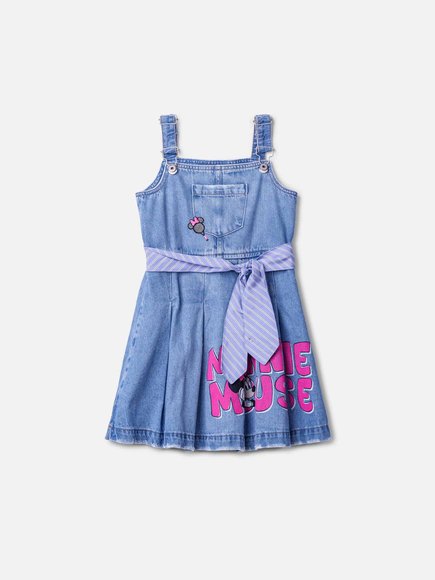 Salopete Infantil Animê Verão Jeans com Laço Minnie Disney
