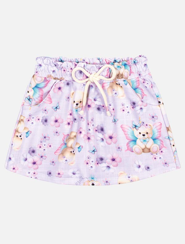Conjunto Infantil Cinti Verão Shorts Saia e Blusa Fada Ursinha