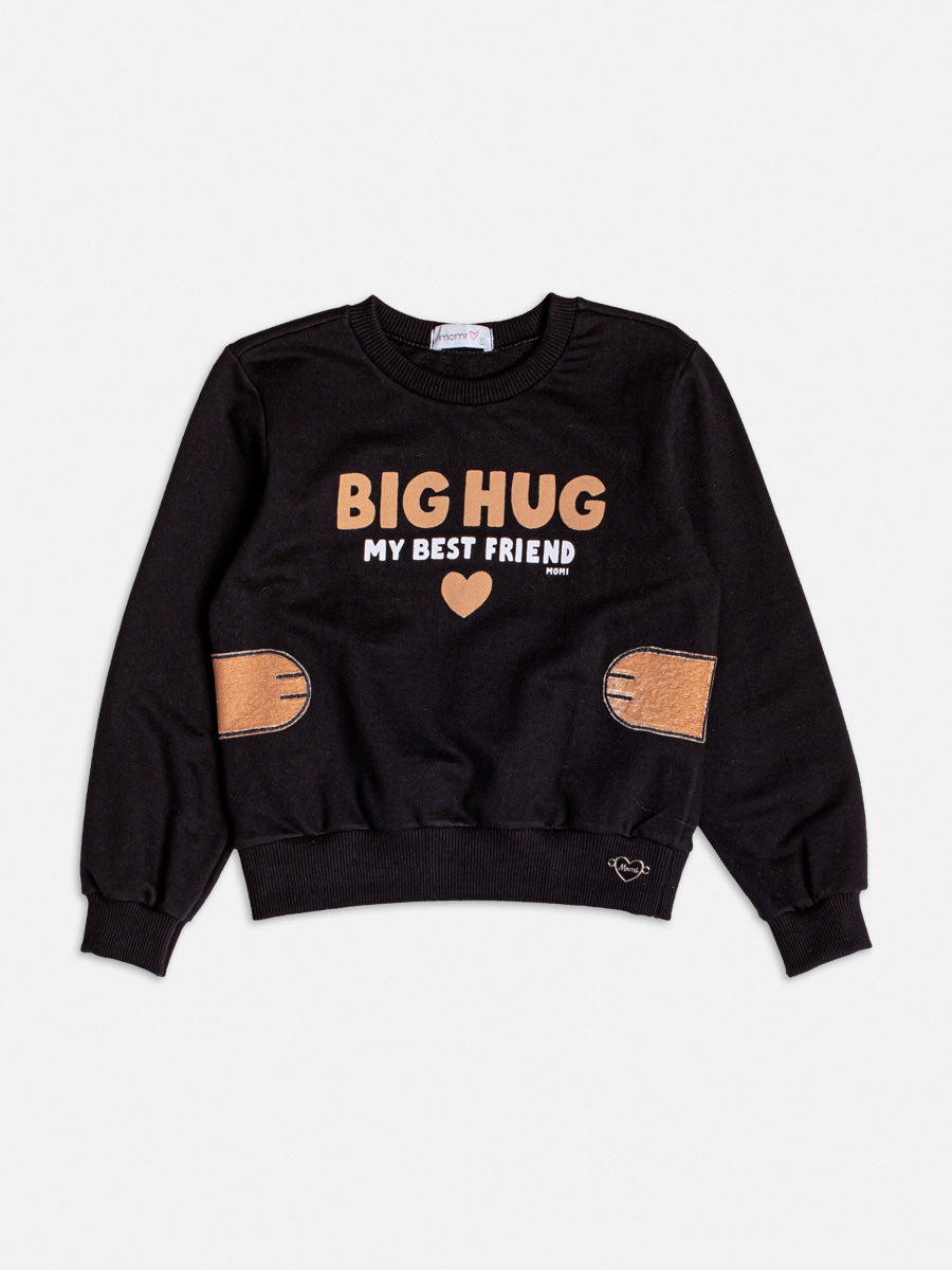 Moletom Infantil Momi Inverno sem Flanela Preto Ursinha Best Friend