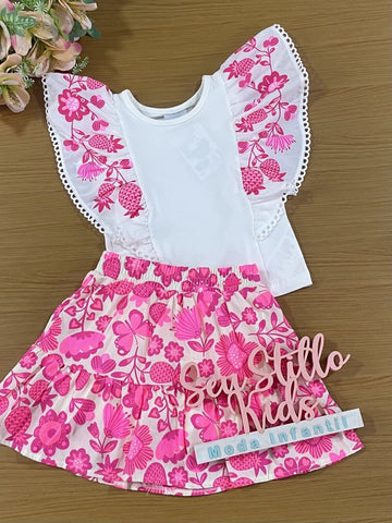 Conjunto Infantil Momi Verão Saia e Blusa Abacaxi Neon