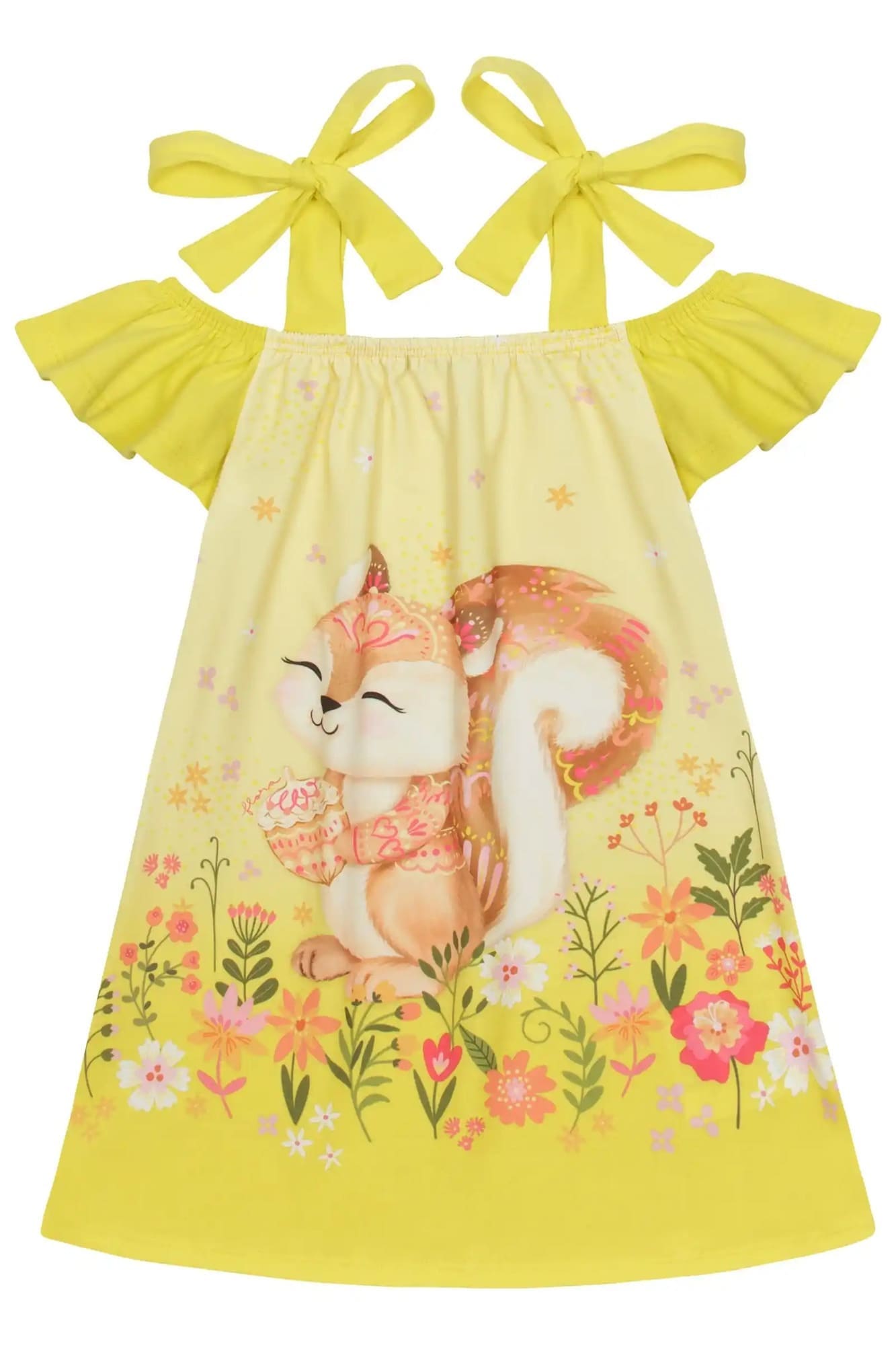 Vestido Infantil Kukiê  Manga Cavada Amarelo Esquilinho