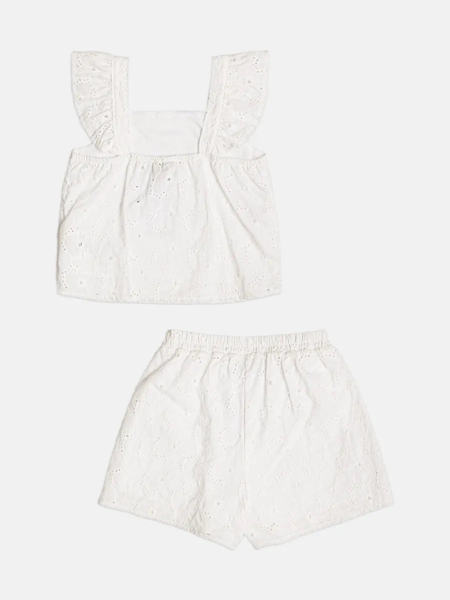 Conjunto Infantil Menina Bimbi Shorts e Blusa Branca em Laise
