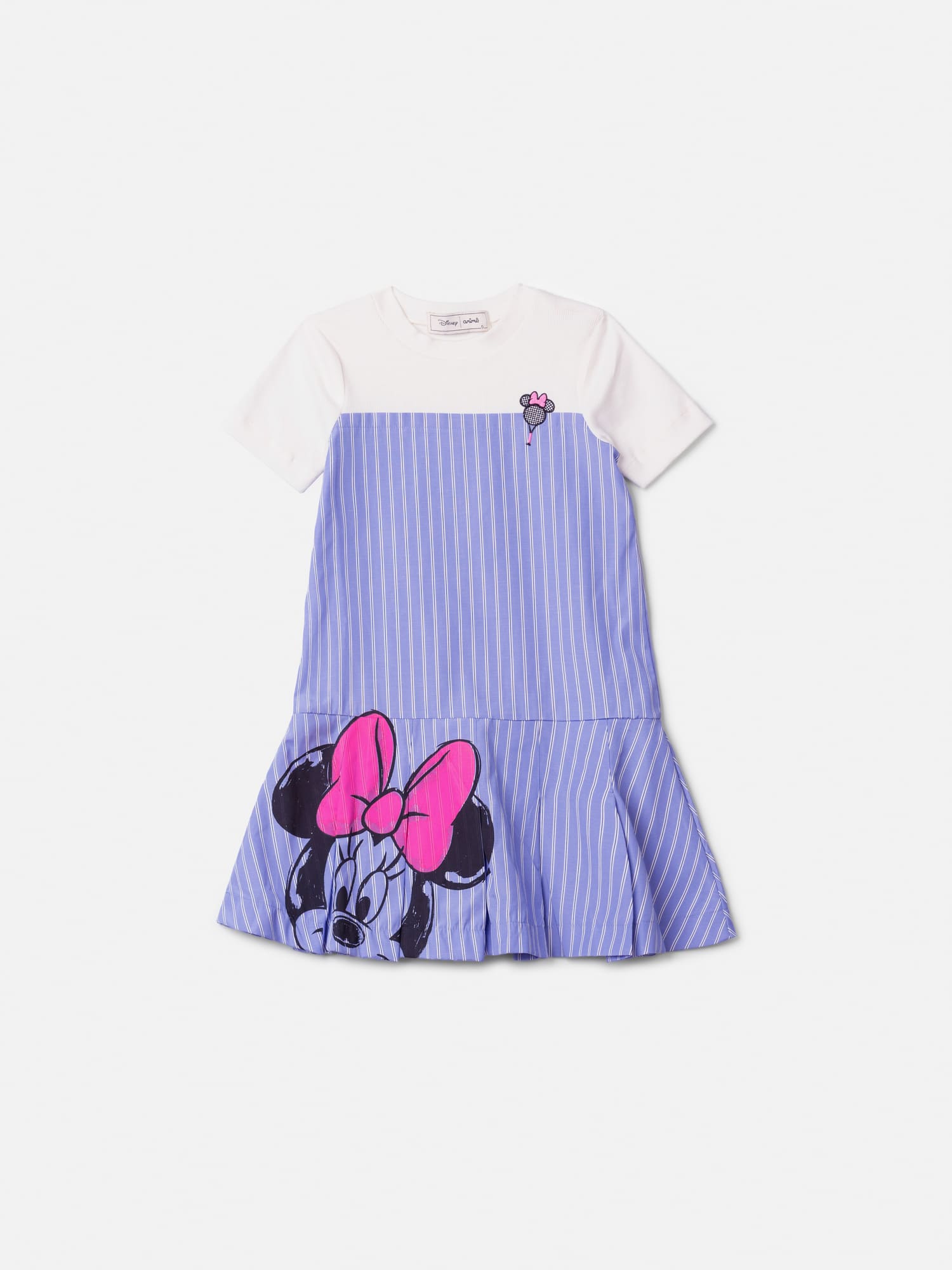 Vestido Infantil Animê Verão Azul Listrado Minnie Tênista Disney