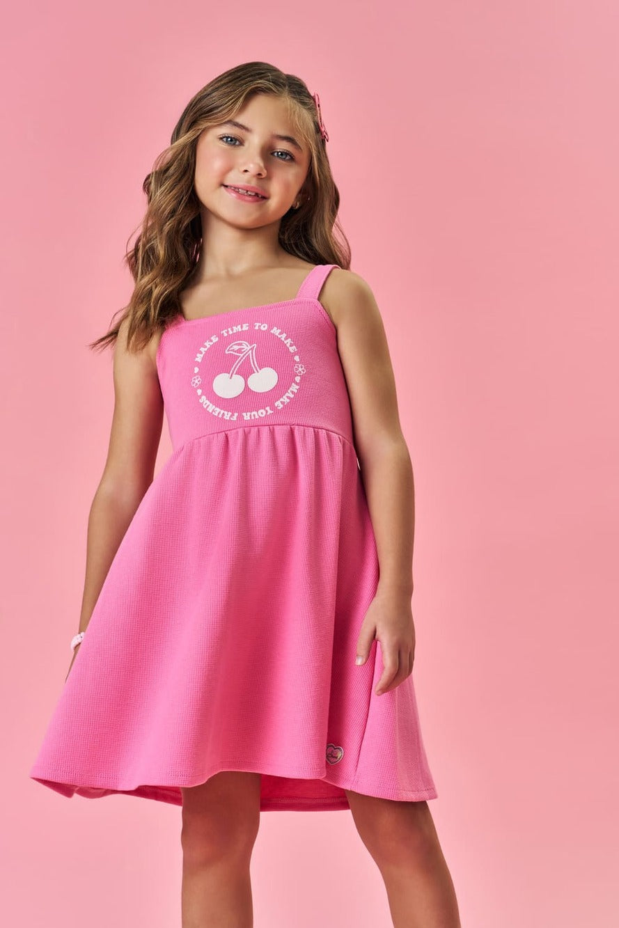 Vestido Infantil Cinti Verão Rosa Cereja