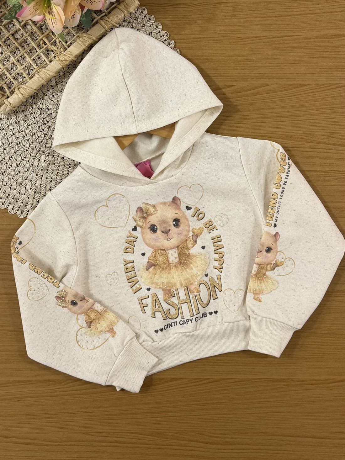 Conjunto Infantil Cinti Inverno com Calça e Moletom Flanelado Off White Capivara Fashion
