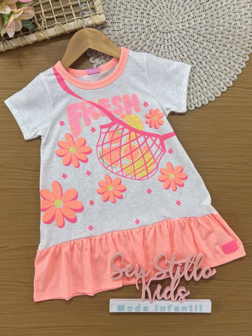 Vestido Infantil Cinti Verão Laranja Frutinha Fresh com Pulseira
