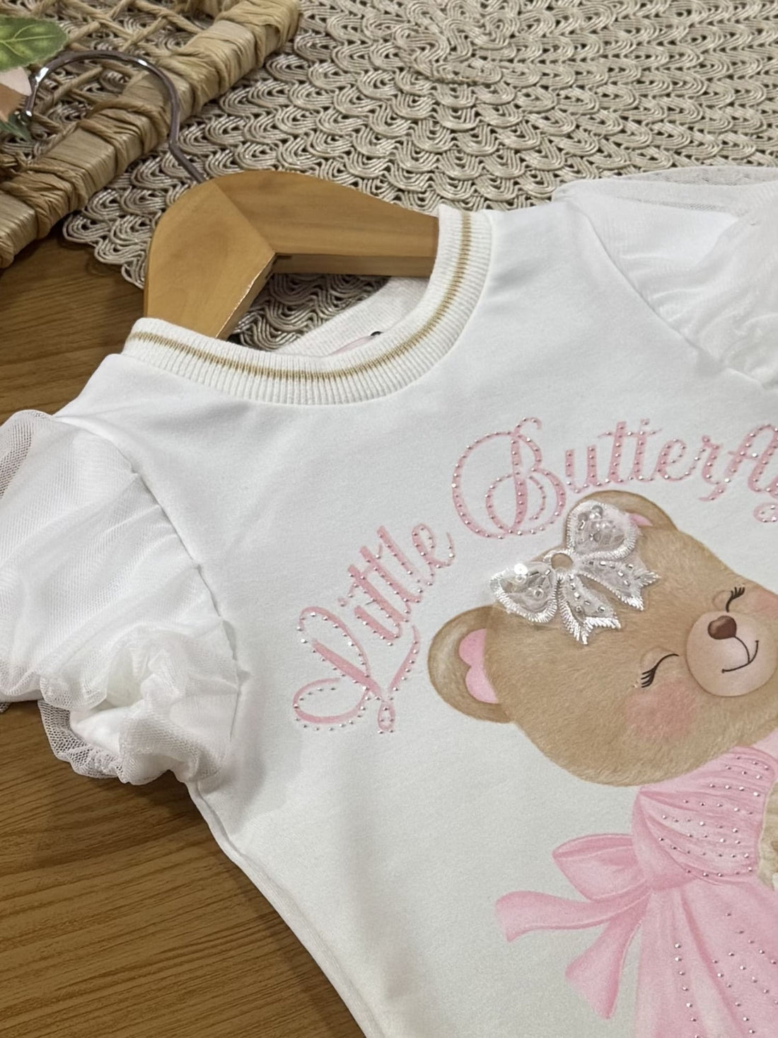 Vestido Infantil Kukiê Verão Off White Ursinha com Lacinho
