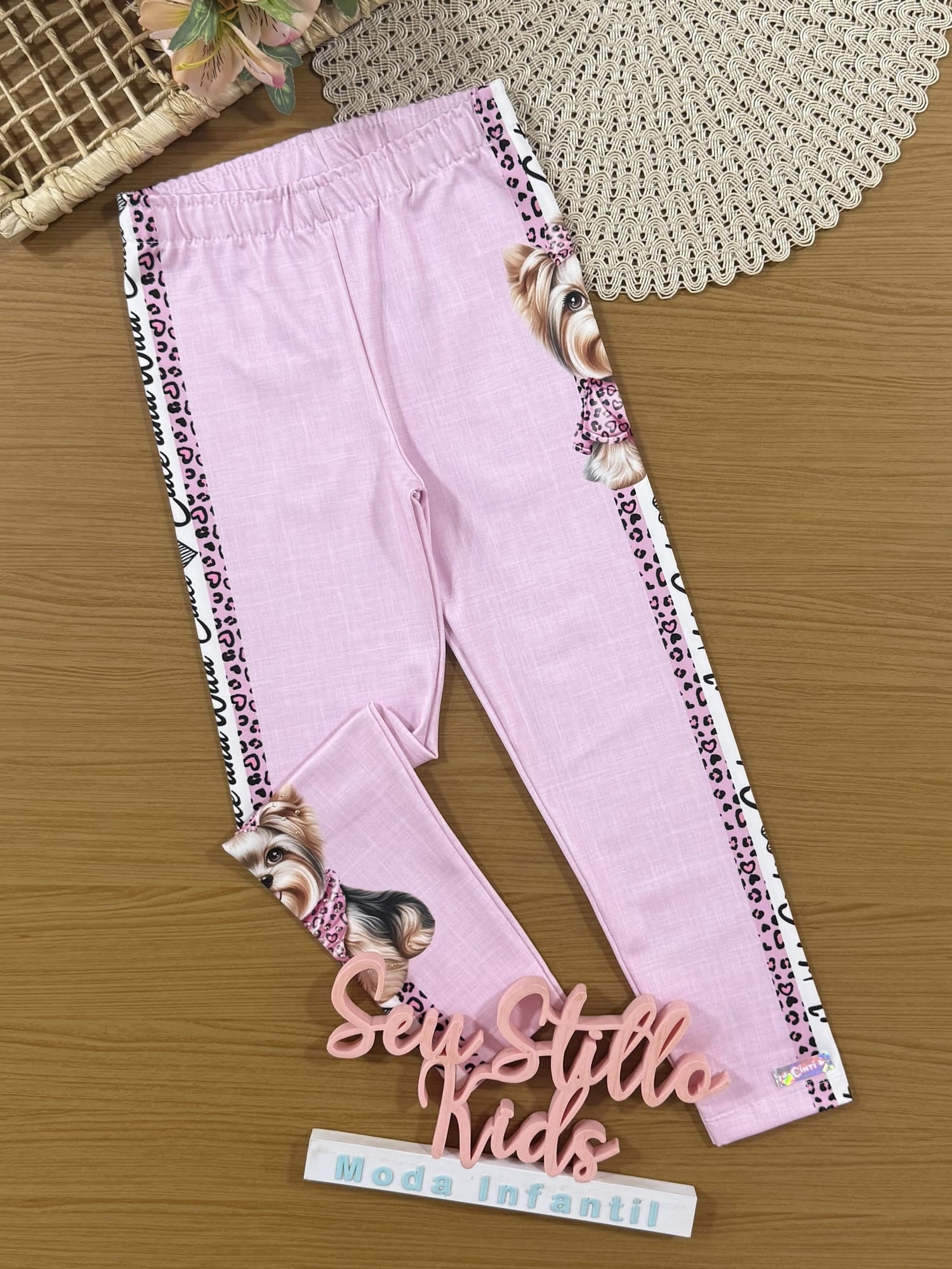 Calça Legging Infantil Cinti Verão Rosa Cachorrinha