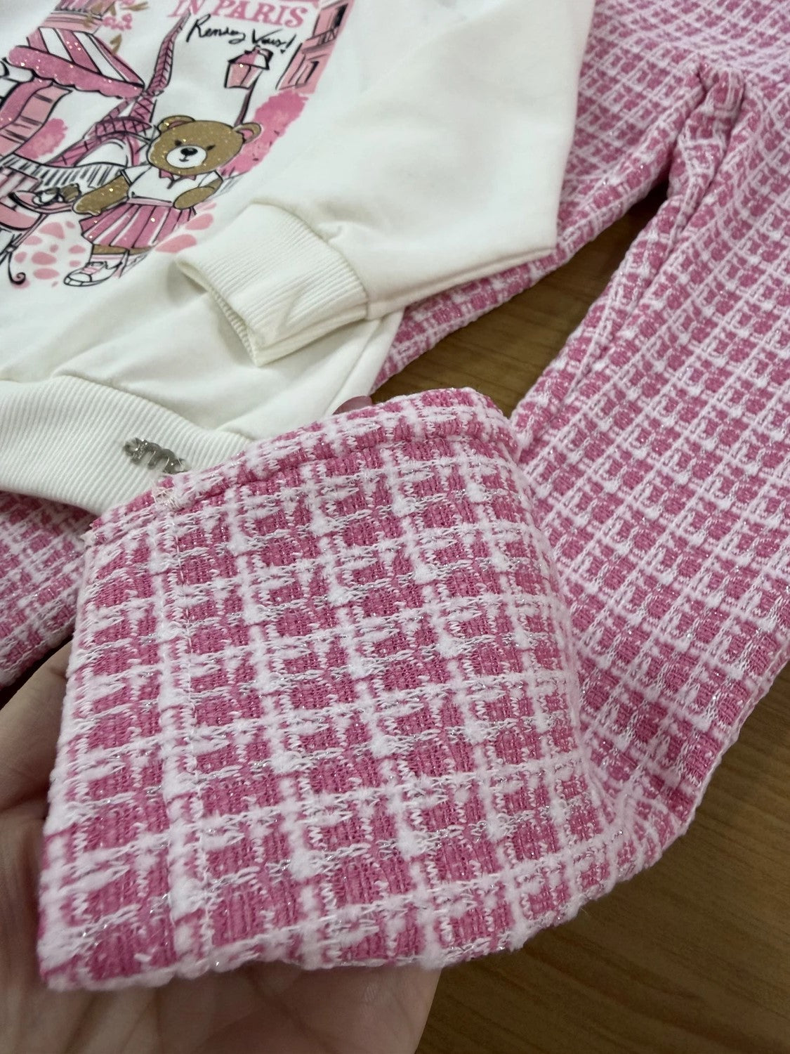 Conjunto Infantil Momi Inverno com Calça Legging Rosa e Moletom sem Flanela Ursinha em Paris