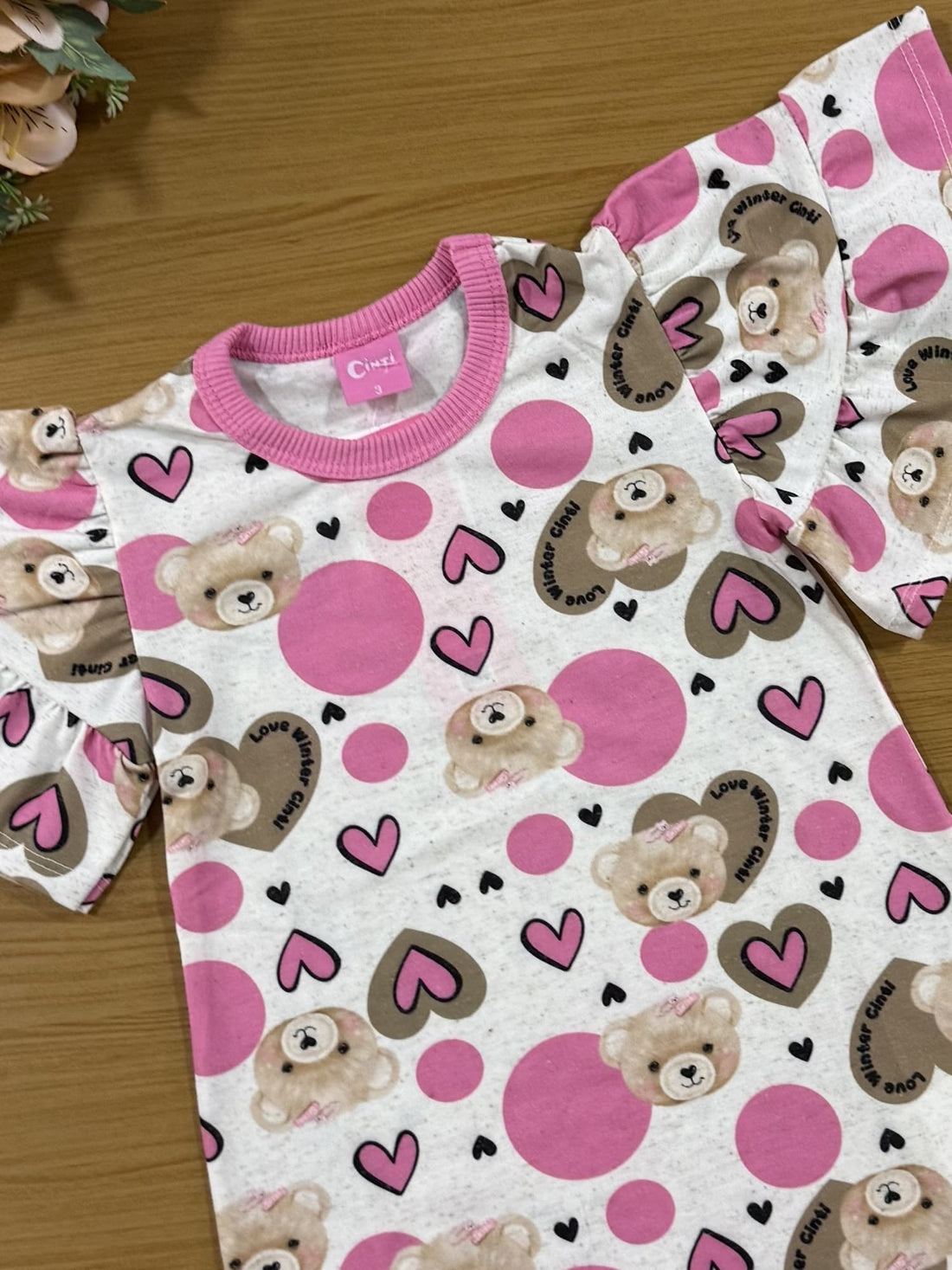 Vestido Infantil Cinti Inverno Off White Ursinhos Corações