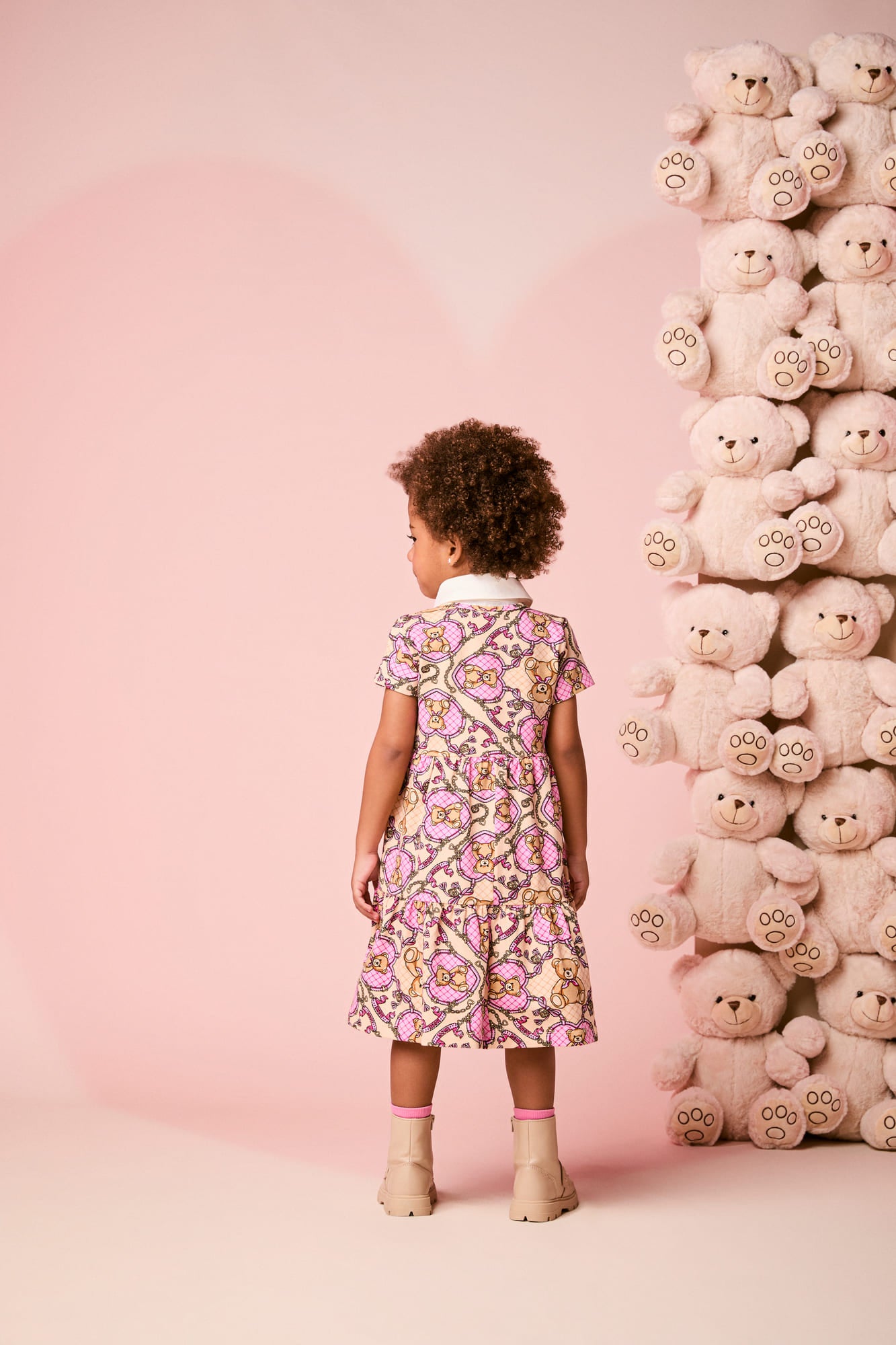 Vestido Infantil Momi Inverno Bege Ursinhos e Lacinhos