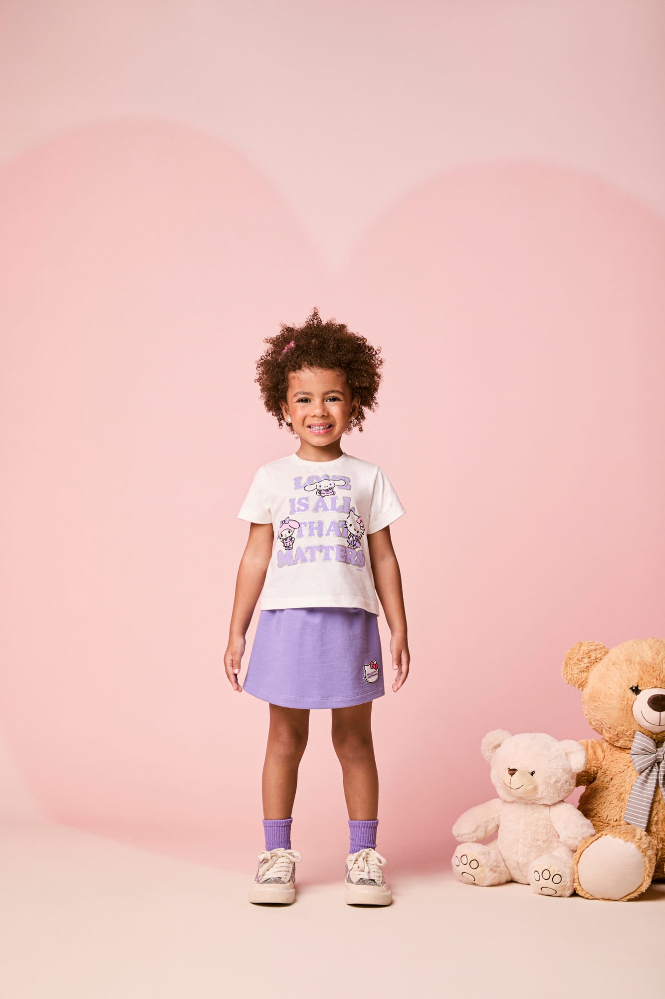 Conjunto Infantil Momi Inverno com Shorts Saia Lilás e Blusa Manga Curta Hello Kitty Love