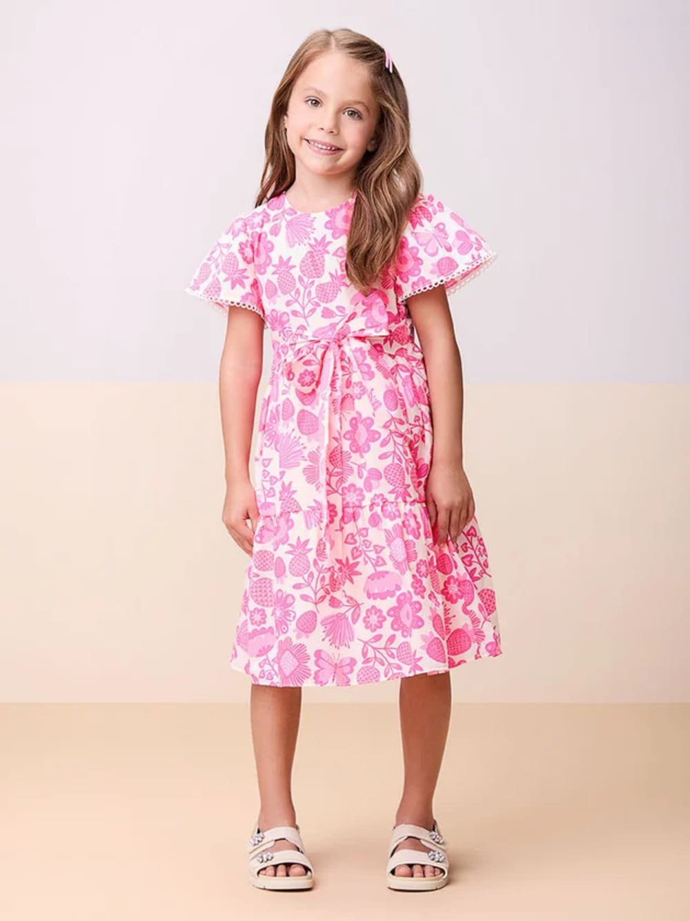 Vestido Infantil Momi Verão Rosa Floral