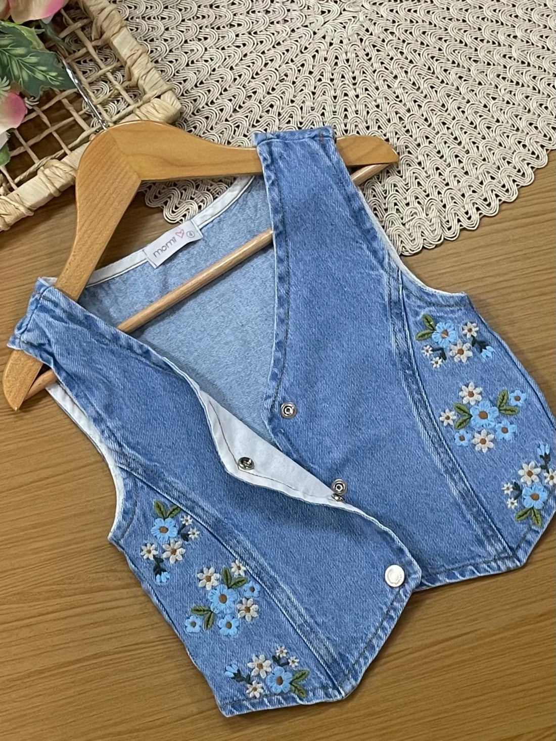 Colete Infantil Momi Inverno Jeans Florzinhas