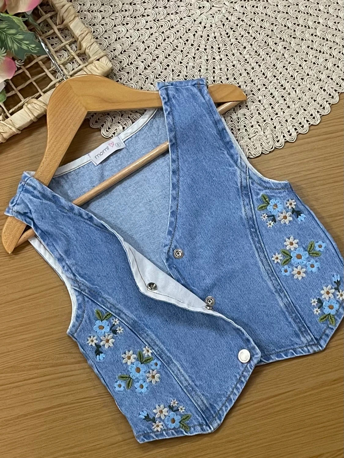 Colete Infantil Momi Inverno Jeans Florzinhas