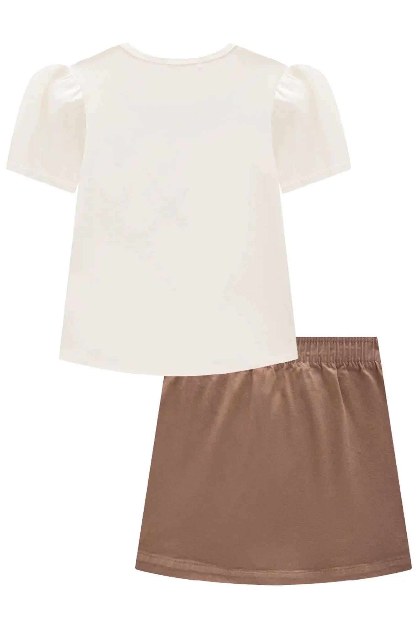 Conjunto Infantil Kukiê Inverno com Saia Marrom e Blusa Ursinha Country