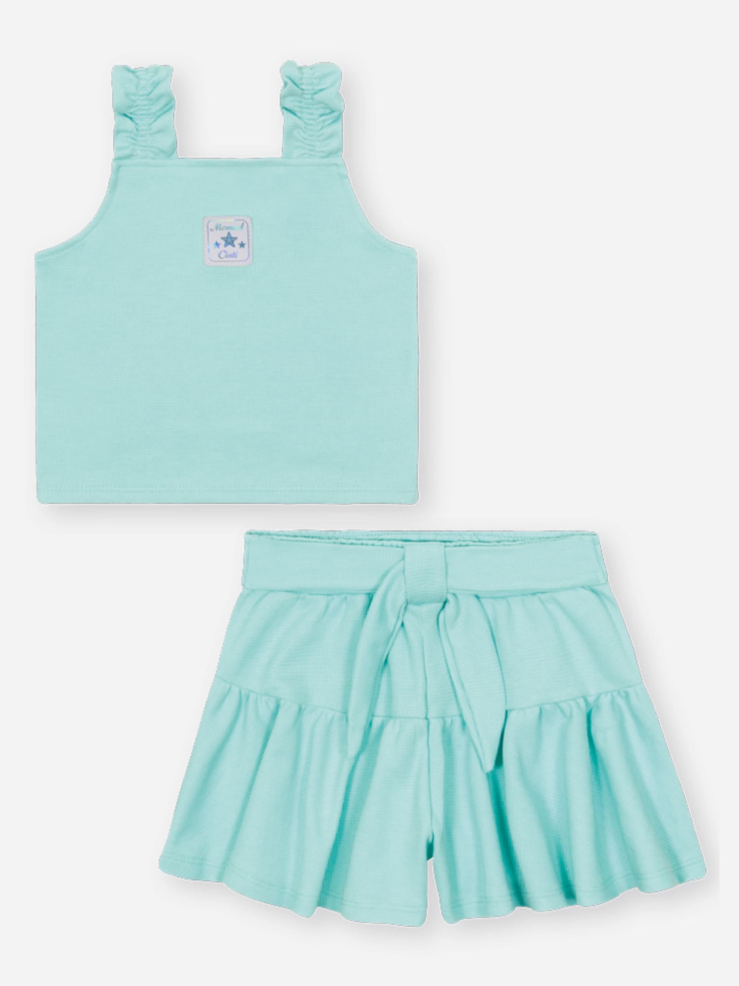 Conjunto Infantil Cinti Verão com Shorts e Cropped Azul