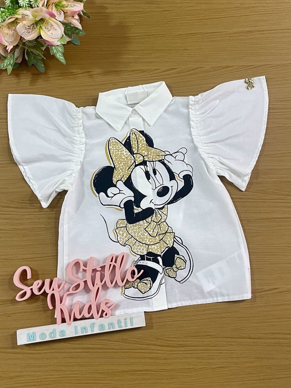 Blusa Infantil Animê Verão Minnie Disney Dourada