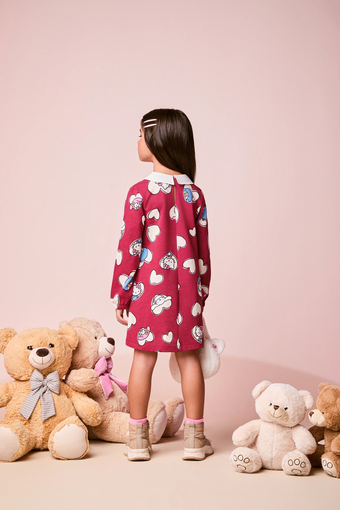 Vestido Infantil Momi Inverno Vinho Hello Kitty Love
