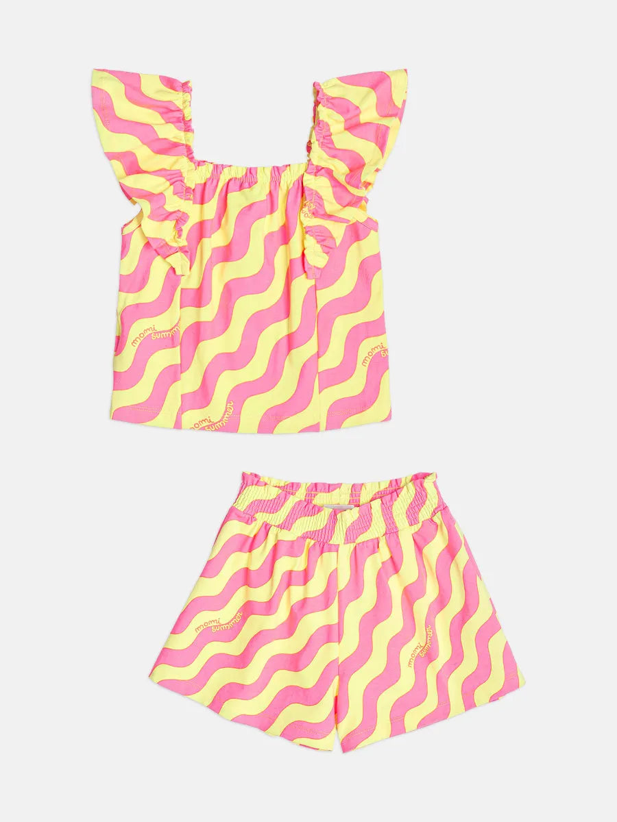Conjunto Infantil Menina Momi Com Shorts Neon e Blusa Neon Cores