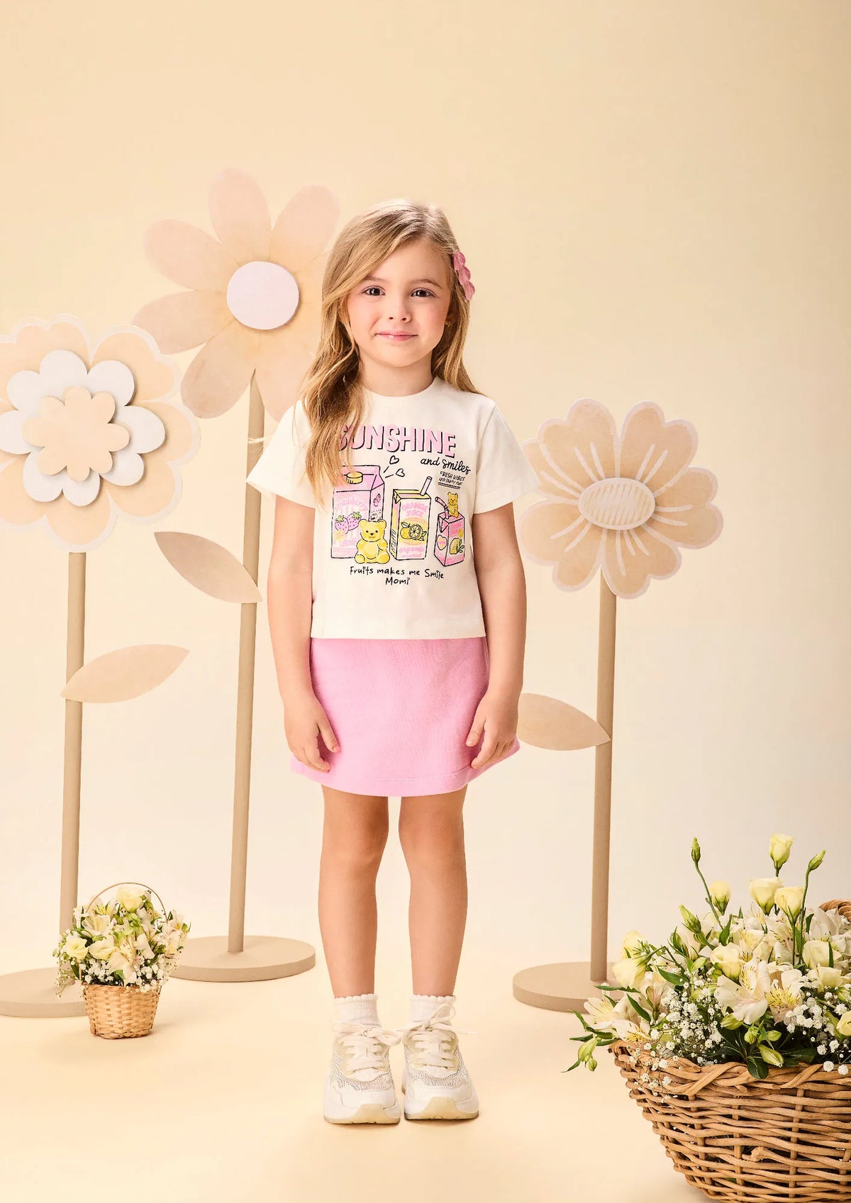 Conjunto Infantil Menina Momi Shorts Saia Rosa e Blusa Juice Strass