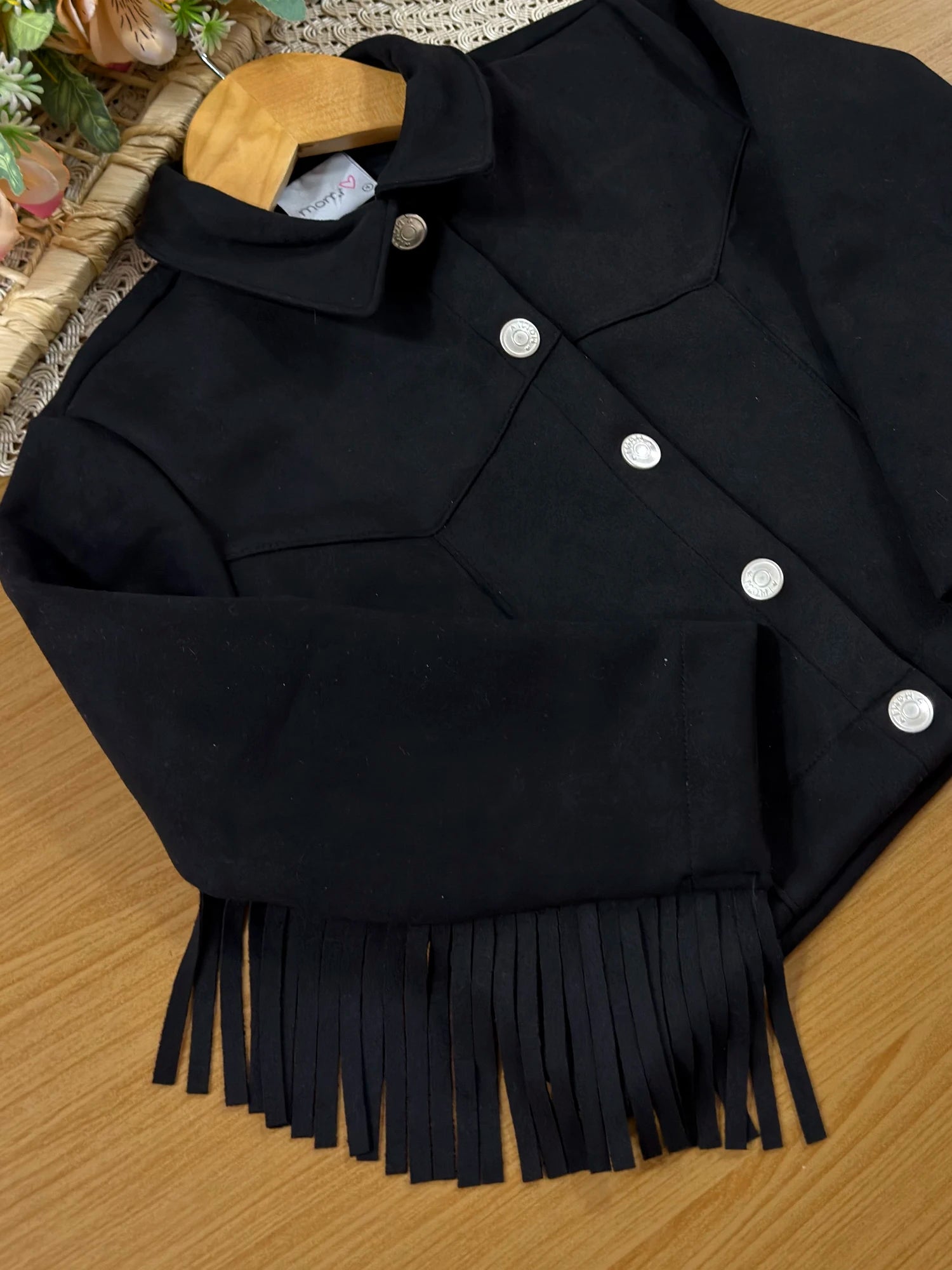 Jaqueta Infantil Momi Inverno Preta com Franjas Country