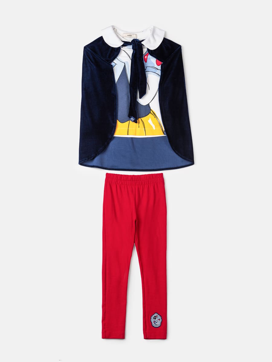 Conjunto Infantil Animê Calça Legging Blusa Manga Curta e Capa Branca de Neve Disney