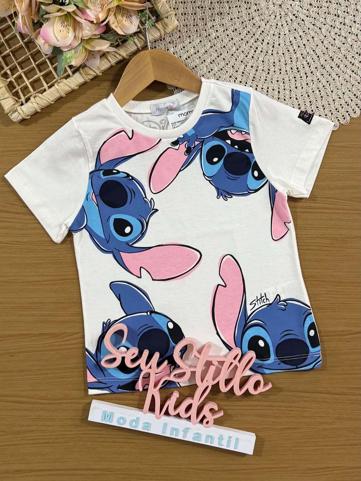 Blusa Infantil Momi Branca Stitch Disney
