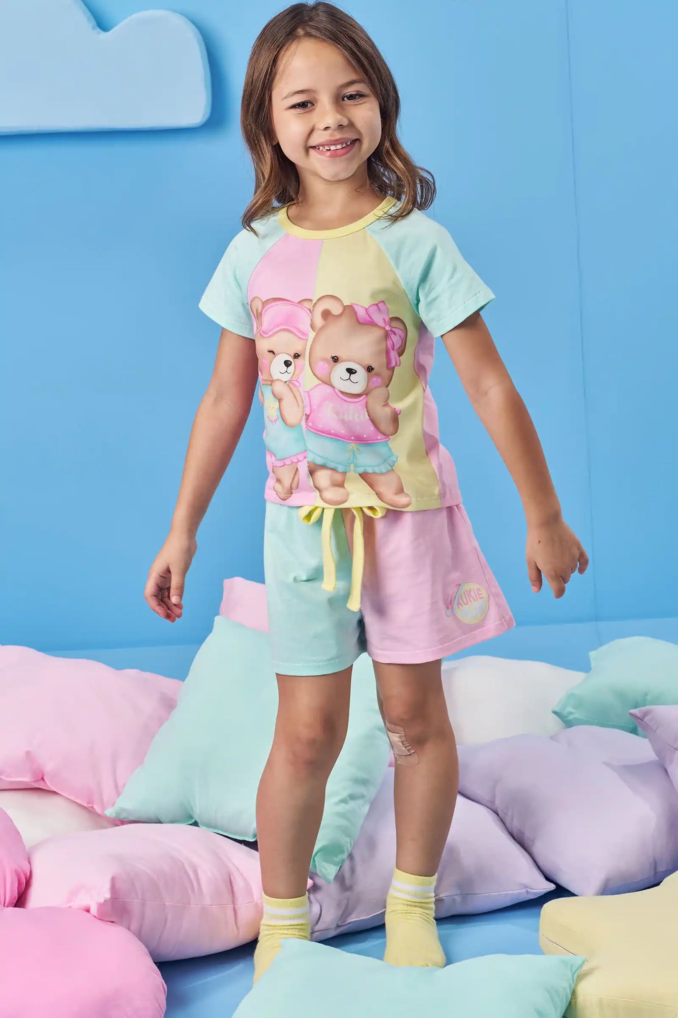 Pijama Infantil Kukiê Verão Com Shorts e Blusa Colorida Ursinhas